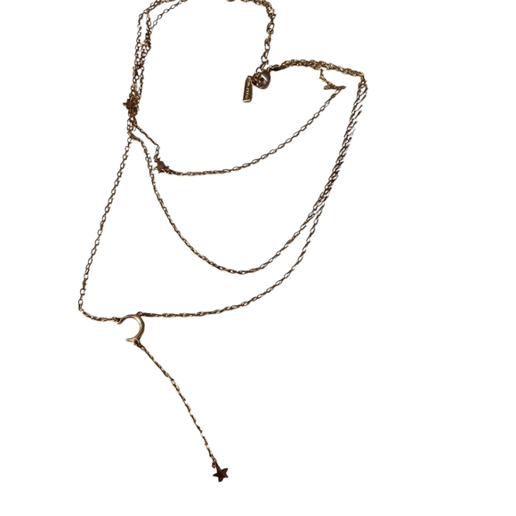 SugarFIX Gold Toned Delicate Feminine Moon Necklace Stars Tiered - Picture 1 of 4